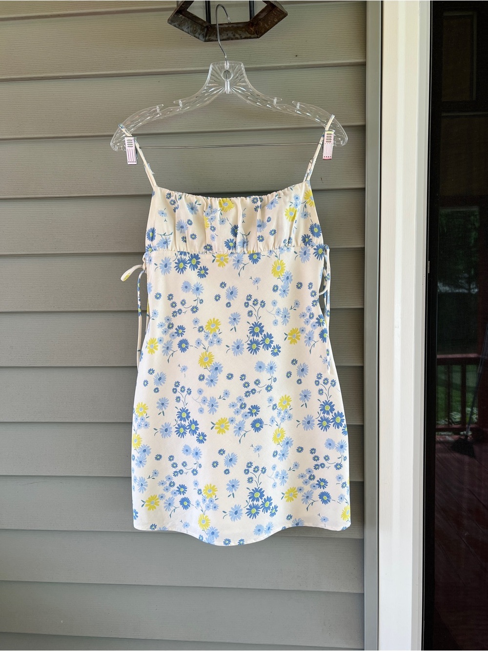 Zara Cream Mini Dress with Blue and Yellow Floral Print